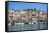 Sailing boats in Poros Island port, Saronic Island, Aegean Coast, Greek Islands, Greece-Matthew Williams-Ellis-Framed Stretched Canvas