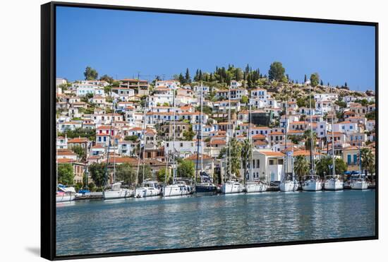 Sailing boats in Poros Island port, Saronic Island, Aegean Coast, Greek Islands, Greece-Matthew Williams-Ellis-Framed Stretched Canvas