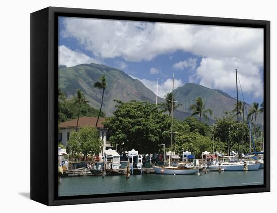 Sailing Boats in the Harbour of Lahaina, an Old Whaling Station, West Coast, Hawaii-Tony Waltham-Framed Stretched Canvas