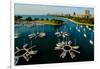 Sailing boats moored at Montrose Harbor, Chicago, Illinois, USA-null-Framed Photographic Print