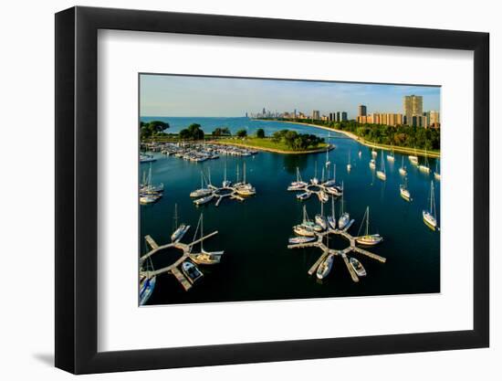 Sailing boats moored at Montrose Harbor, Chicago, Illinois, USA-null-Framed Photographic Print