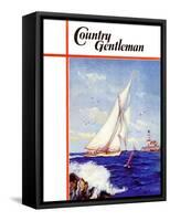 "Sailing by the Lighthouse," Country Gentleman Cover, August 1, 1938-Albert B. Marks-Framed Stretched Canvas