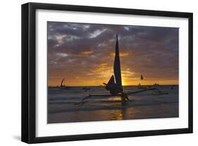 Sailing in the Ocean at Sunset, Boracay Island, Aklan Province, Philippines-Keren Su-Framed Photographic Print