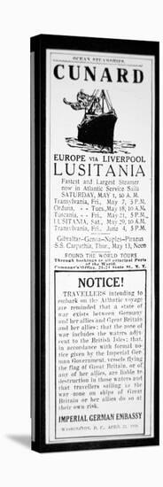 Sailing Notice and German Warning, New York Herald, 1st May 1915-American School-Stretched Canvas