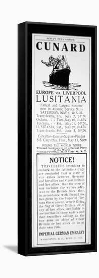 Sailing Notice and German Warning, New York Herald, 1st May 1915-American School-Framed Stretched Canvas