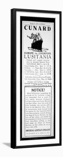 Sailing Notice and German Warning, New York Herald, 1st May 1915-American School-Framed Premium Giclee Print