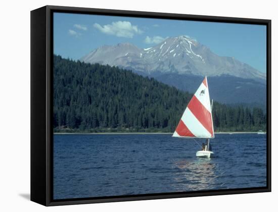 Sailing on Lake Siskiyou, Mt. Shasta, CA-Mark Gibson-Framed Stretched Canvas