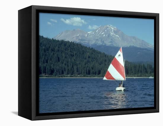 Sailing on Lake Siskiyou, Mt. Shasta, CA-Mark Gibson-Framed Stretched Canvas