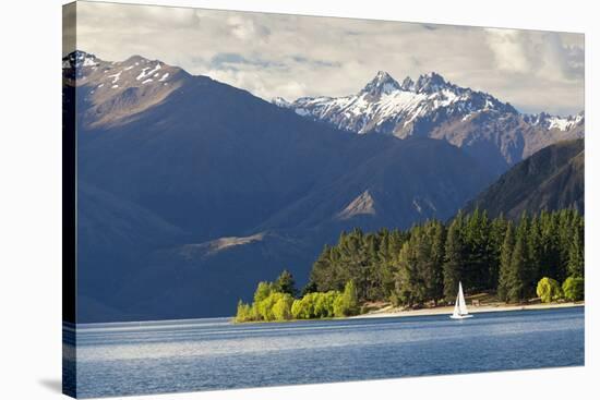 Sailing on Lake Wanaka, Wanaka, Otago, South Island, New Zealand, Pacific-Stuart Black-Stretched Canvas