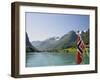 Sailing on the Green Lake and Norwegian Flag, Olden, Fjordland, Norway, Scandinavia, Europe-James Emmerson-Framed Premium Photographic Print