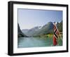 Sailing on the Green Lake and Norwegian Flag, Olden, Fjordland, Norway, Scandinavia, Europe-James Emmerson-Framed Photographic Print