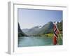 Sailing on the Green Lake and Norwegian Flag, Olden, Fjordland, Norway, Scandinavia, Europe-James Emmerson-Framed Photographic Print