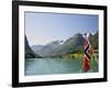 Sailing on the Green Lake and Norwegian Flag, Olden, Fjordland, Norway, Scandinavia, Europe-James Emmerson-Framed Photographic Print