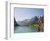 Sailing on the Green Lake and Norwegian Flag, Olden, Fjordland, Norway, Scandinavia, Europe-James Emmerson-Framed Photographic Print