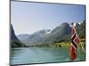 Sailing on the Green Lake and Norwegian Flag, Olden, Fjordland, Norway, Scandinavia, Europe-James Emmerson-Mounted Photographic Print