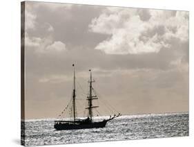 Sailing Ship Anchored in Front of Hanga Roa, Easter Island's Main Settlement-John Warburton-lee-Stretched Canvas