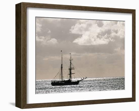 Sailing Ship Anchored in Front of Hanga Roa, Easter Island's Main Settlement-John Warburton-lee-Framed Photographic Print