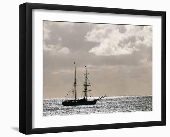 Sailing Ship Anchored in Front of Hanga Roa, Easter Island's Main Settlement-John Warburton-lee-Framed Photographic Print