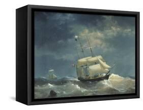 Sailing Ship at Sea-Egidius Linnig-Framed Stretched Canvas
