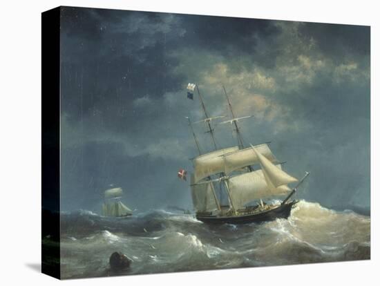 Sailing Ship at Sea-Egidius Linnig-Stretched Canvas