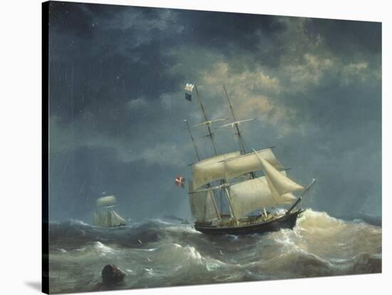 Sailing Ship at Sea-Egidius Linnig-Stretched Canvas