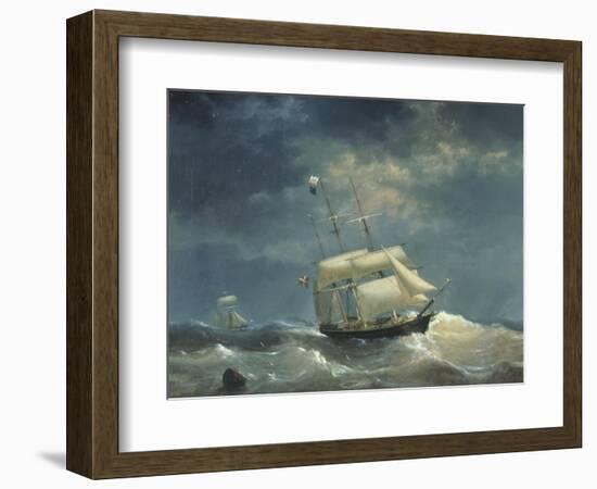 Sailing Ship at Sea-Egidius Linnig-Framed Giclee Print