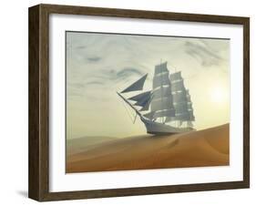 Sailing Ship In Desert-Mike_Kiev-Framed Art Print