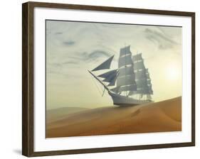 Sailing Ship In Desert-Mike_Kiev-Framed Art Print