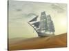 Sailing Ship In Desert-Mike_Kiev-Stretched Canvas