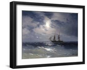 Sailing ship in the moonlight on a calm sea, 1874-Ivan Konstantinovich Aivazovsky-Framed Premium Giclee Print