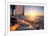 Sailing Ship Luxury Yacht Boat in the Sea during Amazing Sunset.-De Visu-Framed Photographic Print