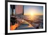 Sailing Ship Luxury Yacht Boat in the Sea during Amazing Sunset.-De Visu-Framed Photographic Print