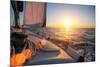 Sailing Ship Luxury Yacht Boat in the Sea during Amazing Sunset.-De Visu-Mounted Photographic Print
