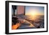 Sailing Ship Luxury Yacht Boat in the Sea during Amazing Sunset.-De Visu-Framed Photographic Print