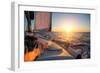 Sailing Ship Luxury Yacht Boat in the Sea during Amazing Sunset.-De Visu-Framed Photographic Print