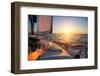 Sailing Ship Luxury Yacht Boat in the Sea during Amazing Sunset.-De Visu-Framed Photographic Print