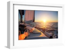 Sailing Ship Luxury Yacht Boat in the Sea during Amazing Sunset.-De Visu-Framed Photographic Print