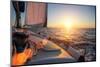 Sailing Ship Luxury Yacht Boat in the Sea during Amazing Sunset.-De Visu-Mounted Photographic Print