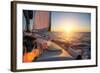 Sailing Ship Luxury Yacht Boat in the Sea during Amazing Sunset.-De Visu-Framed Photographic Print