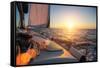 Sailing Ship Luxury Yacht Boat in the Sea during Amazing Sunset.-De Visu-Framed Stretched Canvas