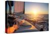 Sailing Ship Luxury Yacht Boat in the Sea during Amazing Sunset.-De Visu-Stretched Canvas
