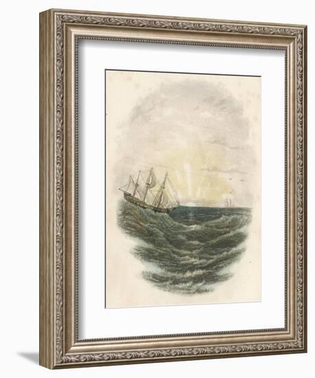 Sailing Ship on the Crest of a Wave Basks in the Glow of a Sunset at Sea-null-Framed Art Print