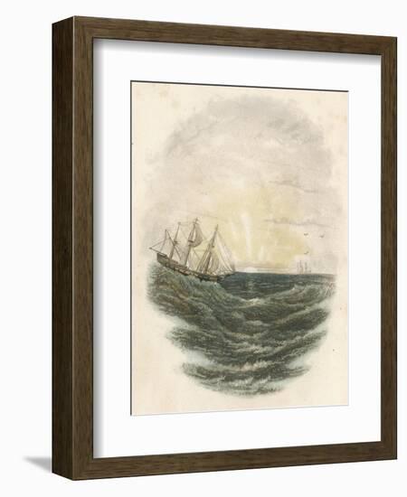 Sailing Ship on the Crest of a Wave Basks in the Glow of a Sunset at Sea-null-Framed Art Print