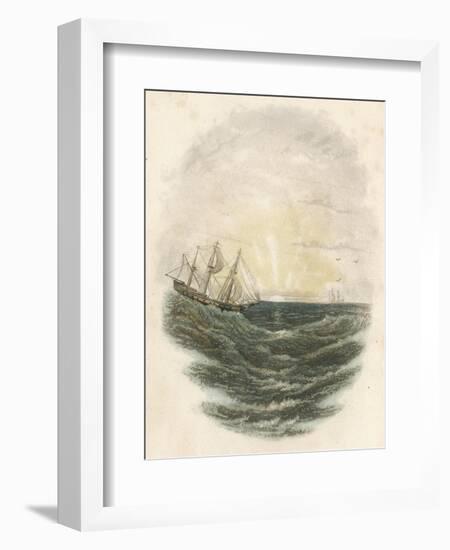 Sailing Ship on the Crest of a Wave Basks in the Glow of a Sunset at Sea-null-Framed Art Print