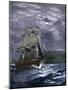 Sailing Ship Passing a Lighthouse Marking the Way to Home Port, 1800s-null-Mounted Giclee Print