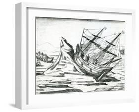 Sailing Ship Stranded on Iceberg from 'India Orientalis' 1598-Theodore de Bry-Framed Giclee Print