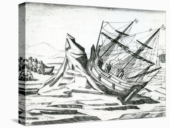 Sailing Ship Stranded on Iceberg from 'India Orientalis' 1598-Theodore de Bry-Stretched Canvas