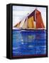 Sailing Ship with Coloured Sails in a Very Blue Sea-null-Framed Stretched Canvas