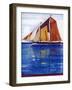 Sailing Ship with Coloured Sails in a Very Blue Sea-null-Framed Art Print