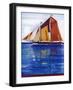 Sailing Ship with Coloured Sails in a Very Blue Sea-null-Framed Art Print